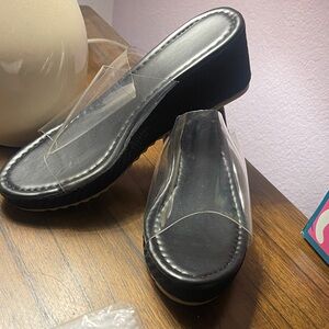 New - Clear Strap Black Platform Slide Sandals - Women - sz 40/8.5/9